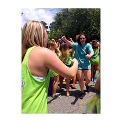 I was running into my bid day buddies arms, after running to row.